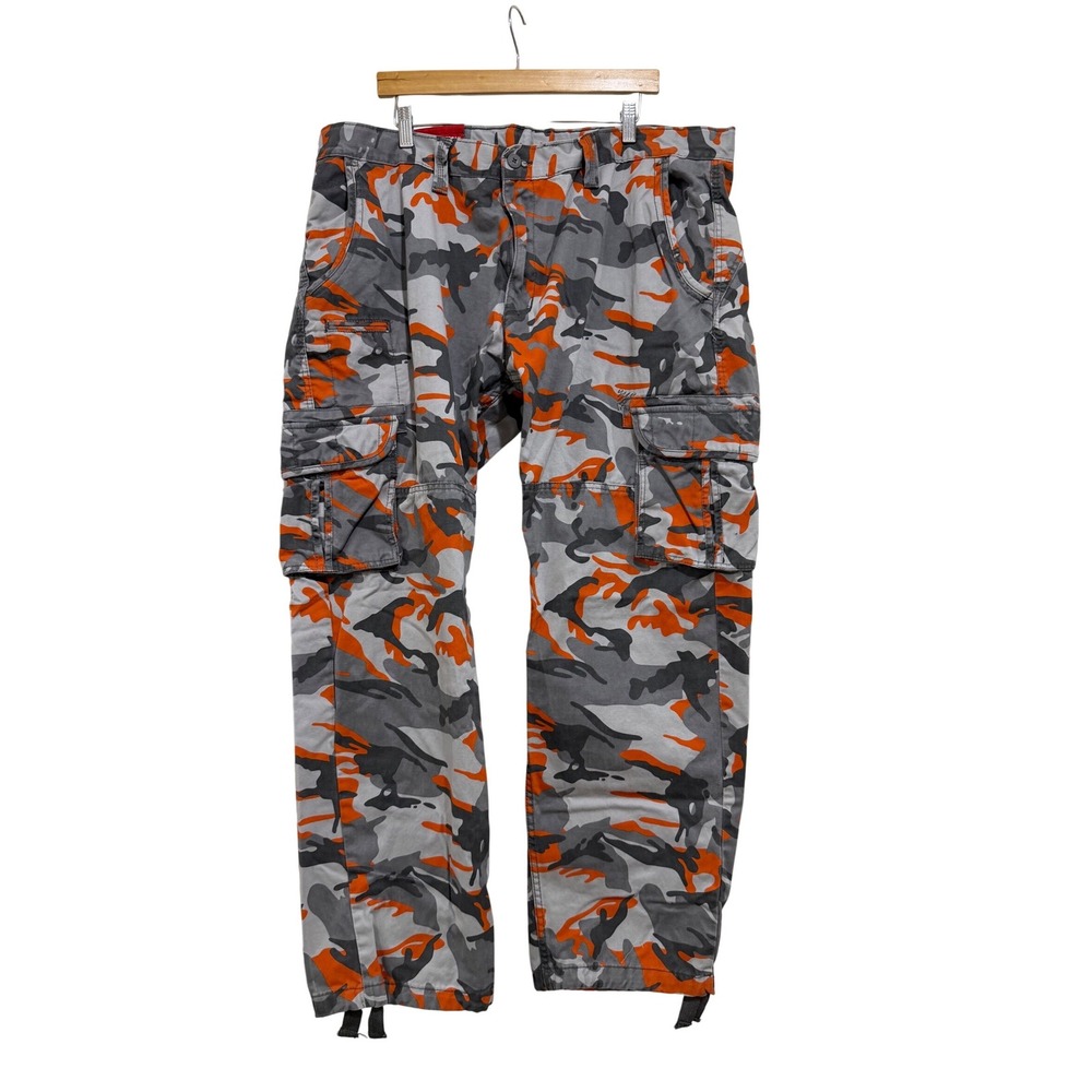 Jordan Craig Mens 44x32 Orange Grey Camo Cargo Pants Tactical Streetwear